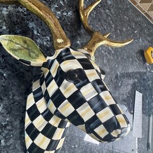 Older Beautiful Mackenzie-Childs Royal Check  Deer Head Wall Mounted Decor